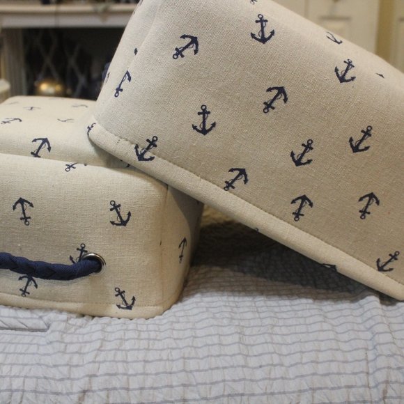 Nautical Fabric Small Anchor Theme Storage Baskets - Picture 3 of 12